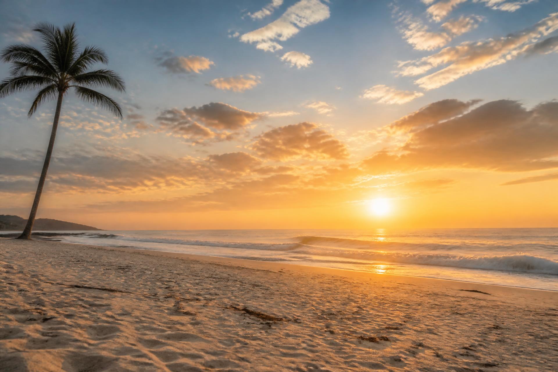 Calm ocean shoreline at sunrise